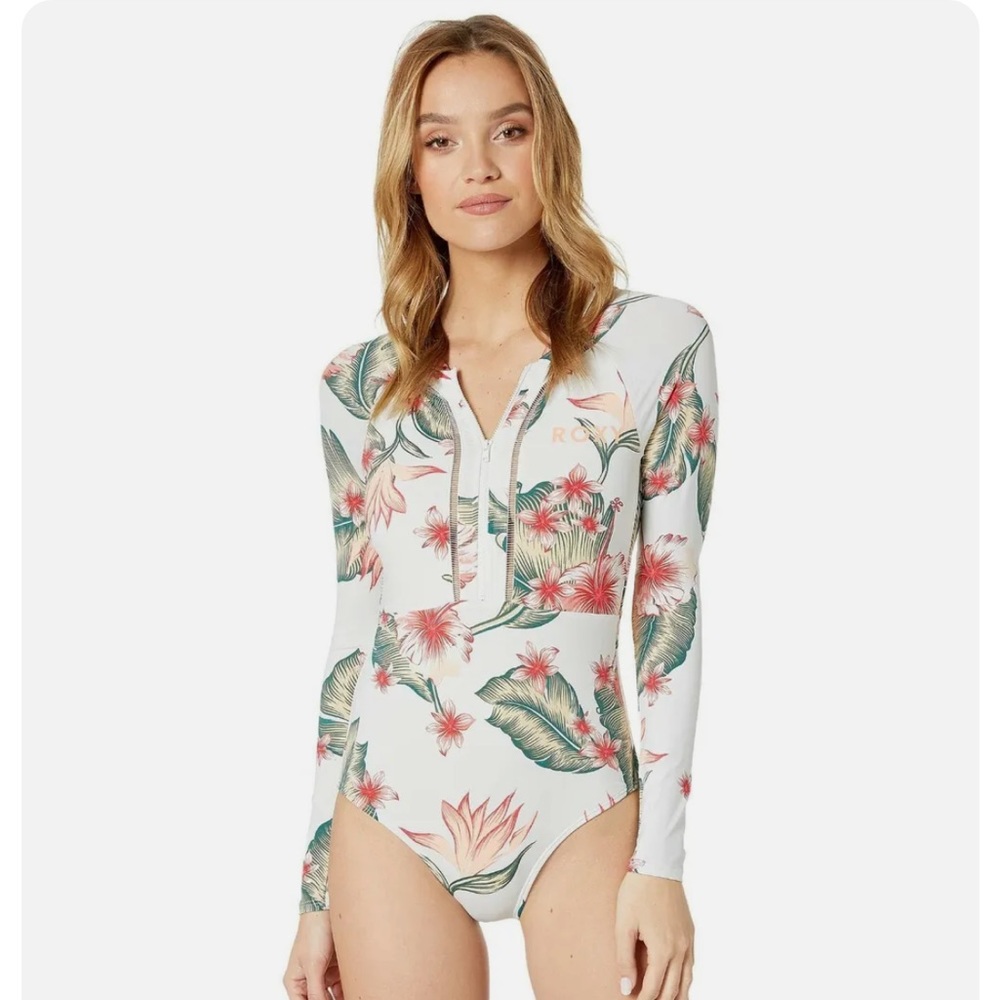 Roxy Long Sleeve Swim Suit White/ Multi Tropical Print